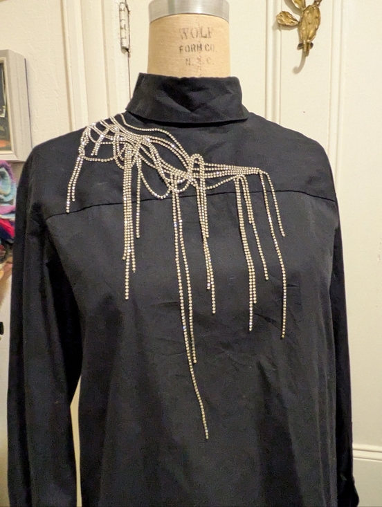 Dries Van Noten Corso Rhinestone Crystal Women's Oversized Long Sleeve Blouse - Picture 5 of 11